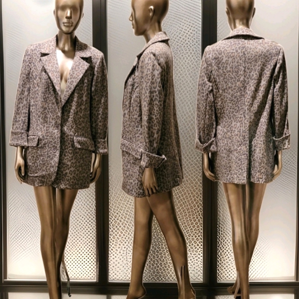 KDash By Kardashian Oversized Leopard Print Casual Blazer Jacket Sz 6